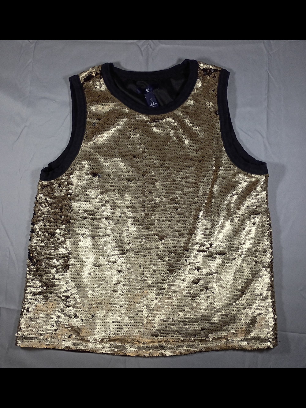 GAP Gold Sequin Tank Top with Black Trim